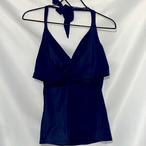 ATHLETA WO SIZE 36D/DD ATHLETIC SWIM TOP MAVY BLUE HALTER TIE TOP UNDERWIRE BRA